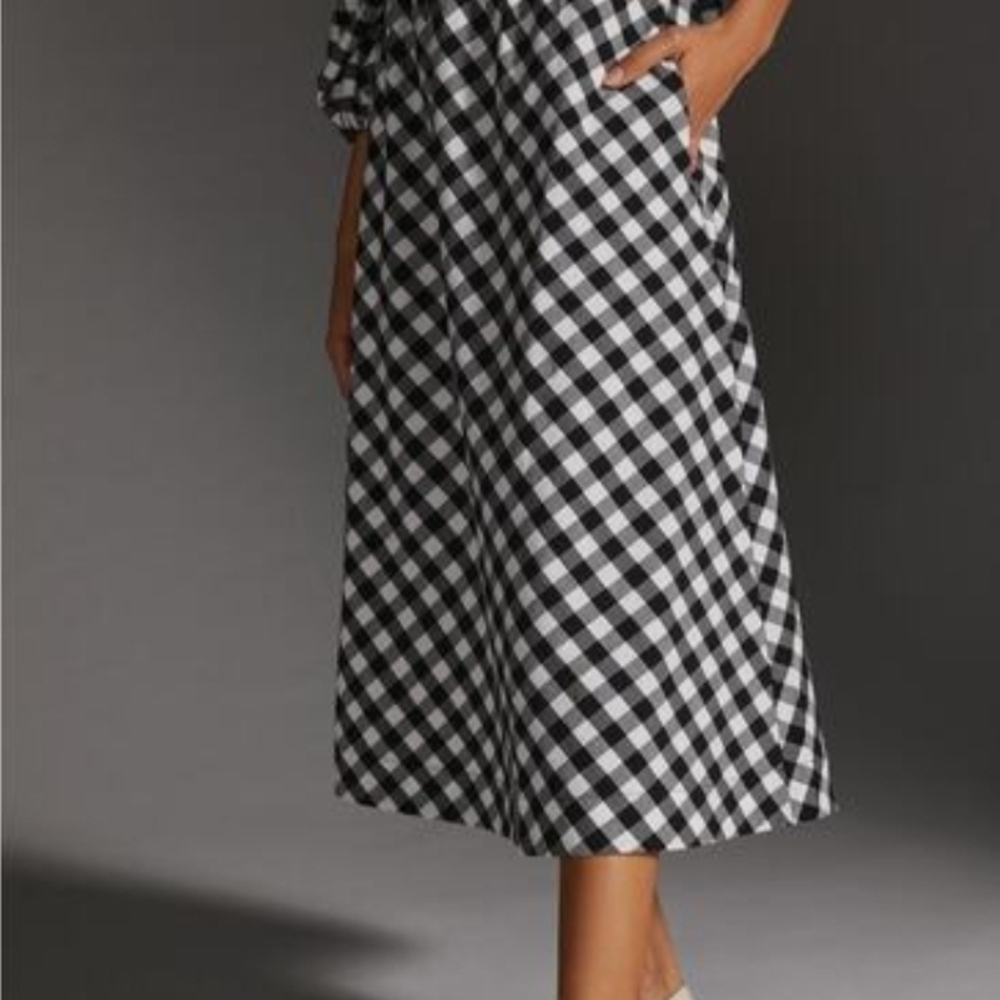 Maeve Black and White Gingham Midi Skirt